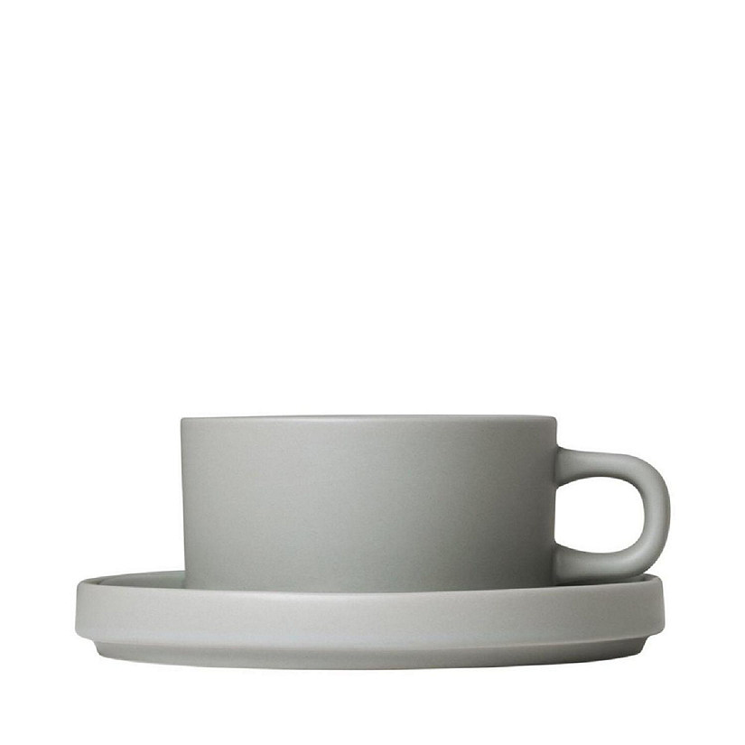 Blomus 63912 6 oz PILAR Tea Cups with Saucers  Mirage Grey - Set of 2 Image