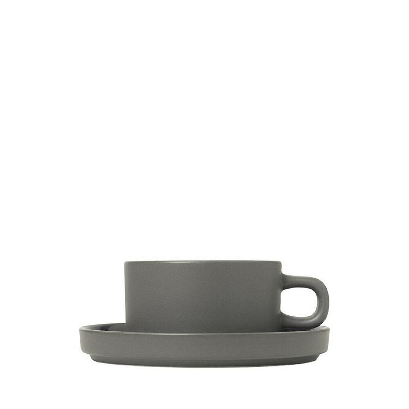 Blomus 63975 6 oz Pilar Tea Cups with Saucer, Pewter Image