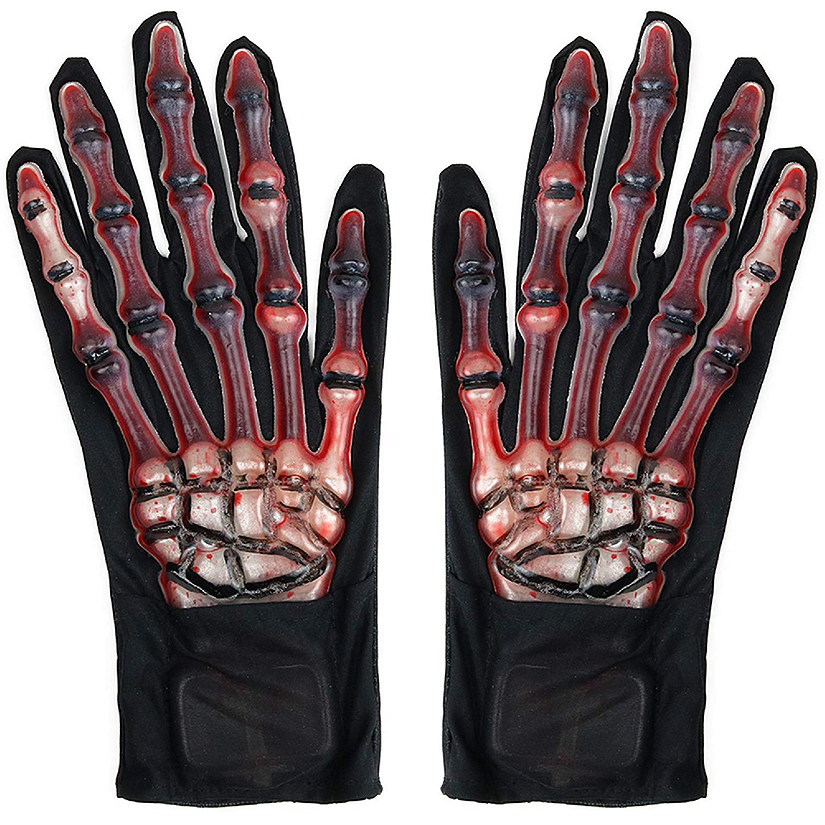 Blood Zombie Skeleton Gloves - Skeleton Hands with Realistic Blood Costume Accessories Gloves - 1 Pair Image