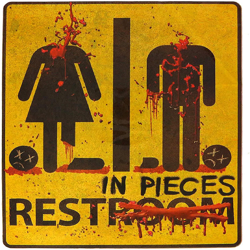 Bloody Restroom Sign Sticker - Halloween, Haunted House and Horror Themed Parties Bathroom Door Decoration Image