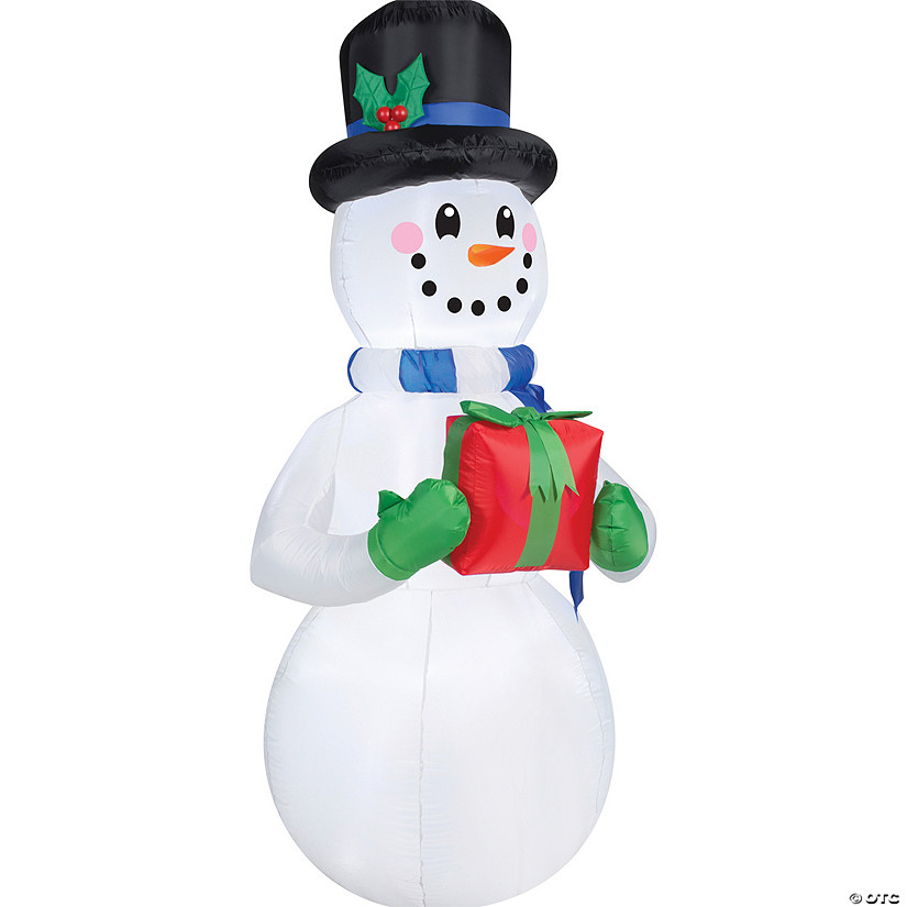 Blow Up Inflatable Snowman with Present Outdoor Yard Decoration Image