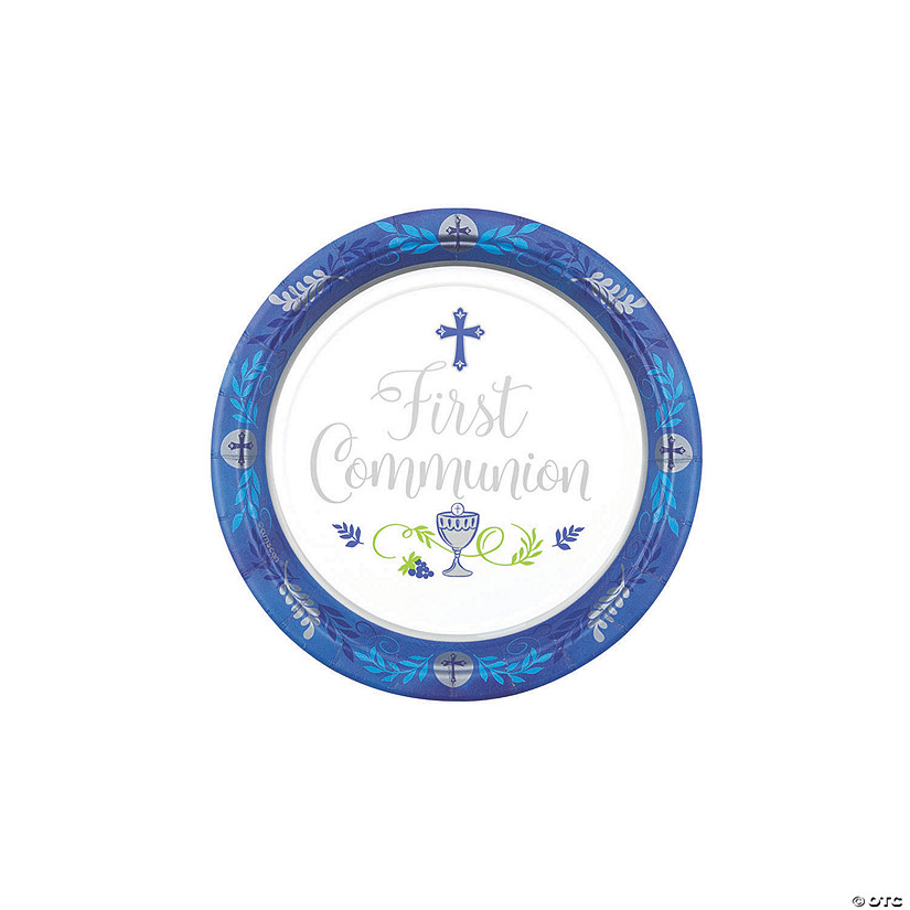 Blue 1st Communion Dessert Plates - 18 Ct. Image