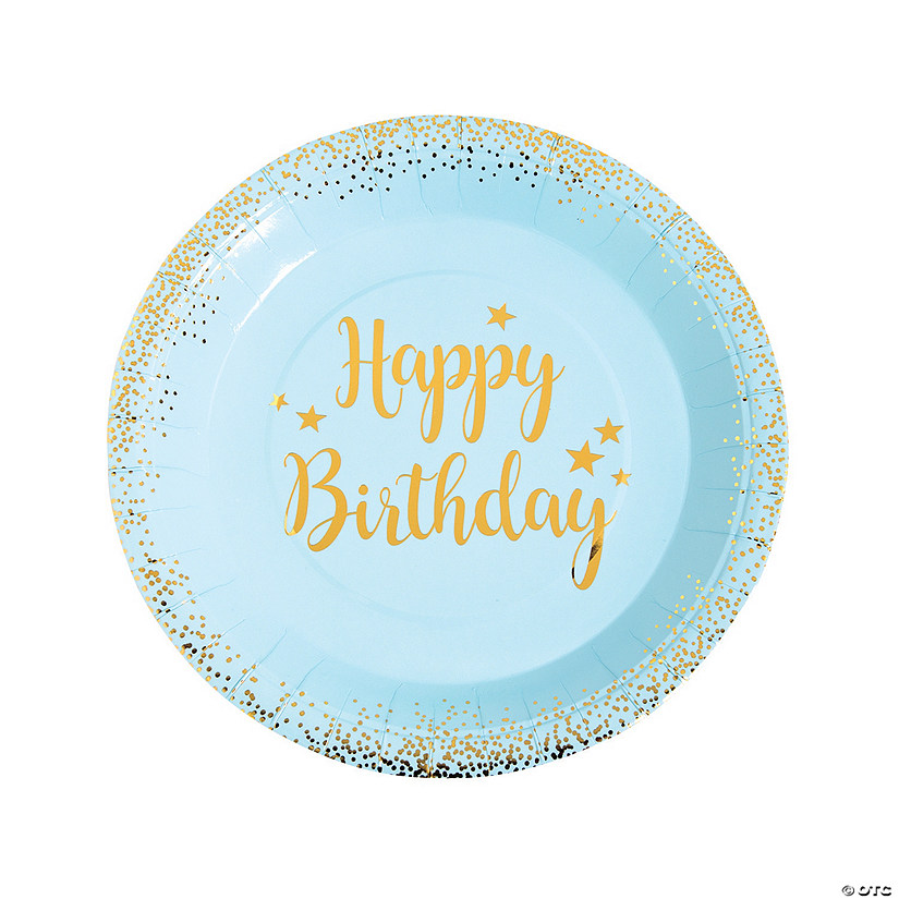 Blue & Gold Birthday Paper Dinner Plates - 8 Ct. Image