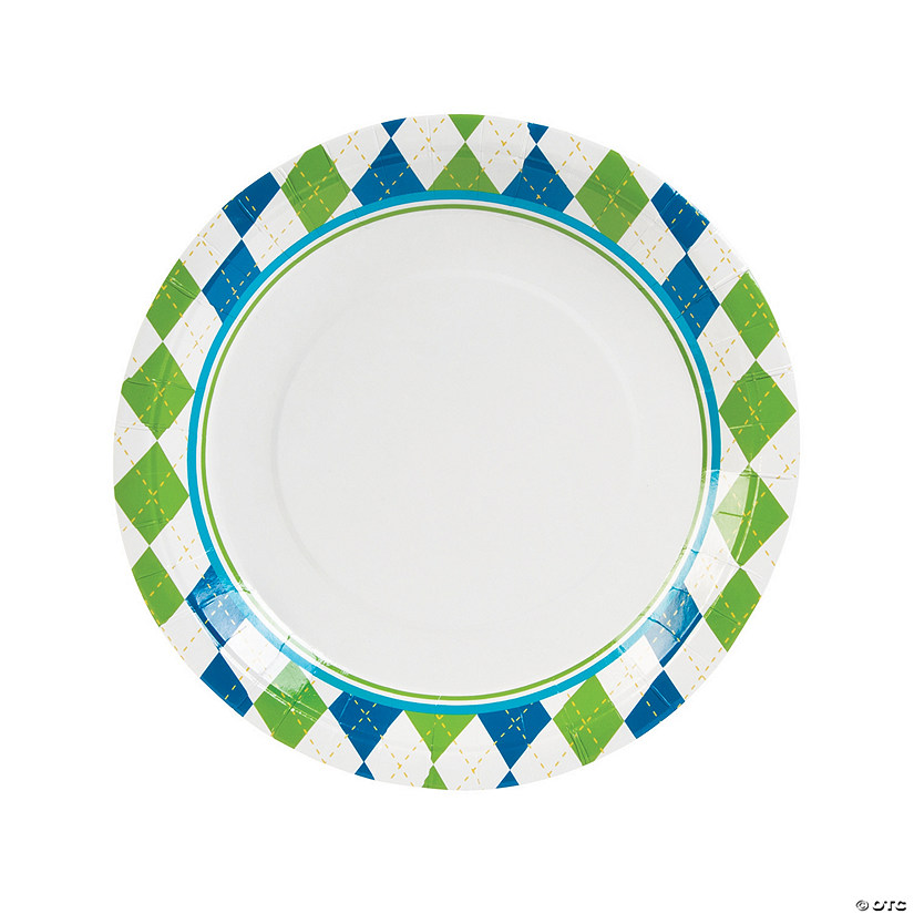 Blue & Green Checkered Golf Par-Tee Paper Dinner Plates - 8 Ct. Image