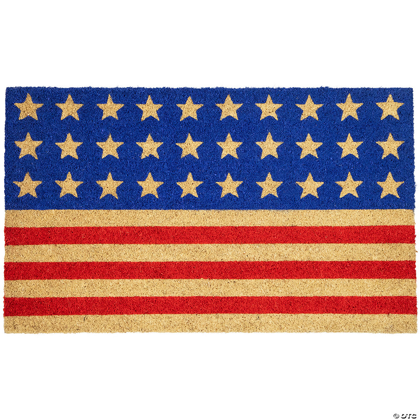 Blue and Red Americana Stars and Stripes Coir Outdoor Doormat 18" x 30" Image