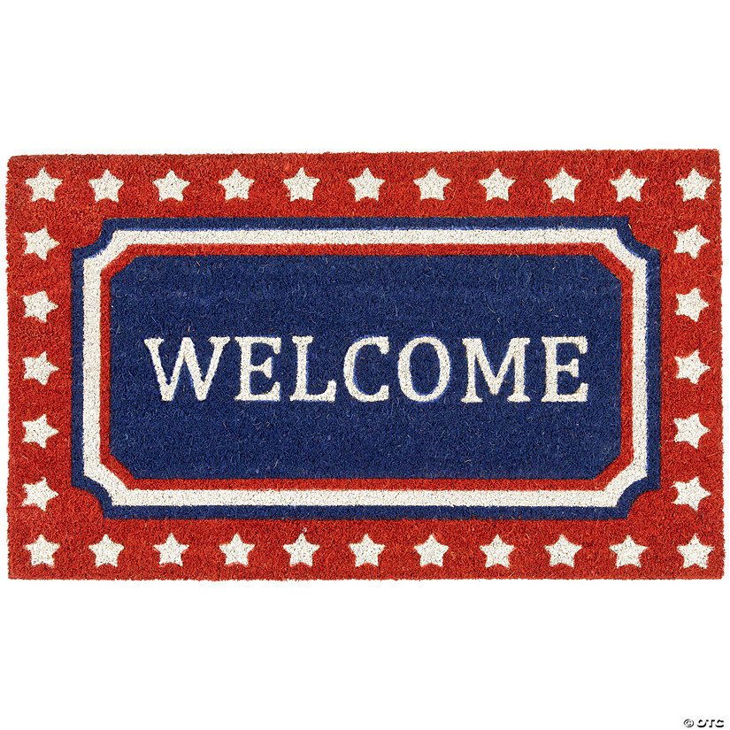 Blue and Red Coir "Welcome" Americana Outdoor Doormat 18" x 30" Image
