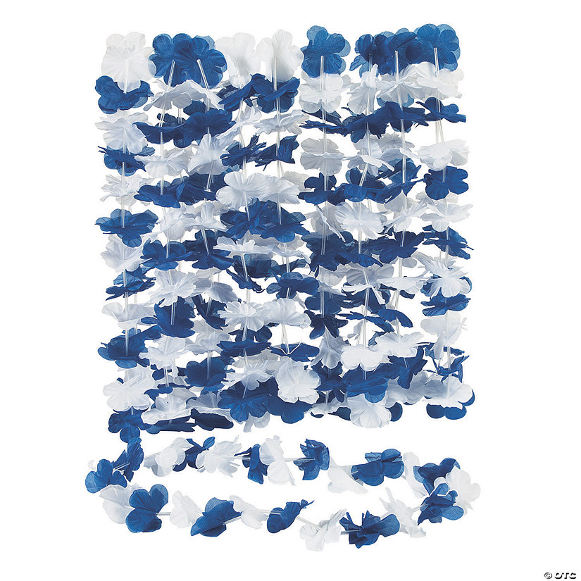 Blue & White Hawaiian Flower Polyester Leis - 12 Pc. Image