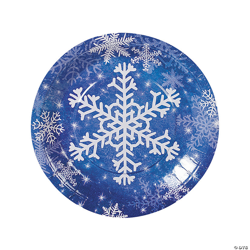 Blue & White Snowflake Paper Dinner Plates - 8 Ct. Image