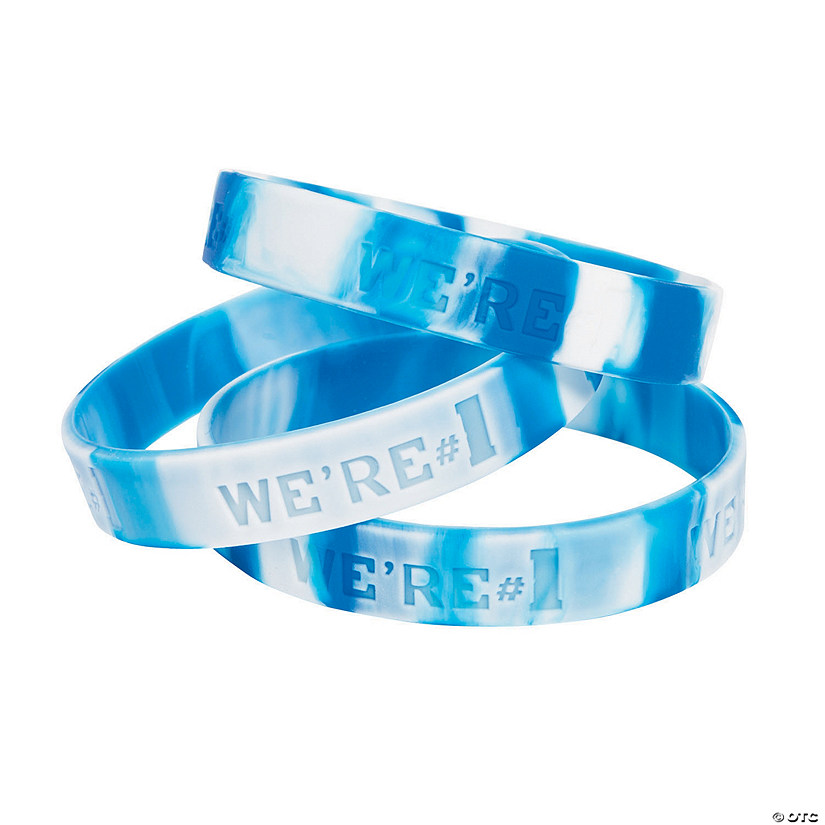 Blue & White We&#8217;re #1 Rubber Bracelets - 12 Pc. Image