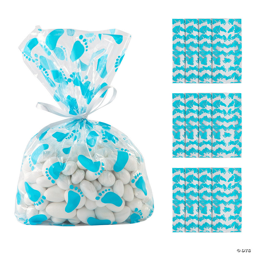 Blue Baby Footprint Cellophane Bags - 12 Pc. Image