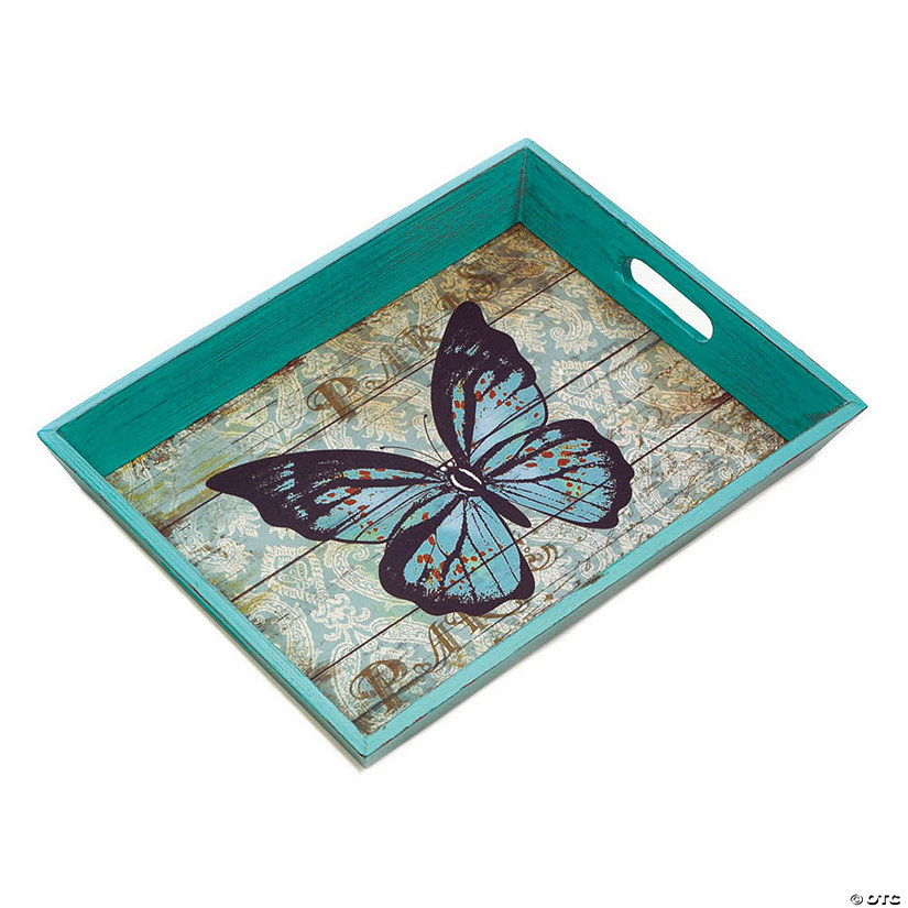 Blue Butterfly Serving Tray 16X12.25X2" Image