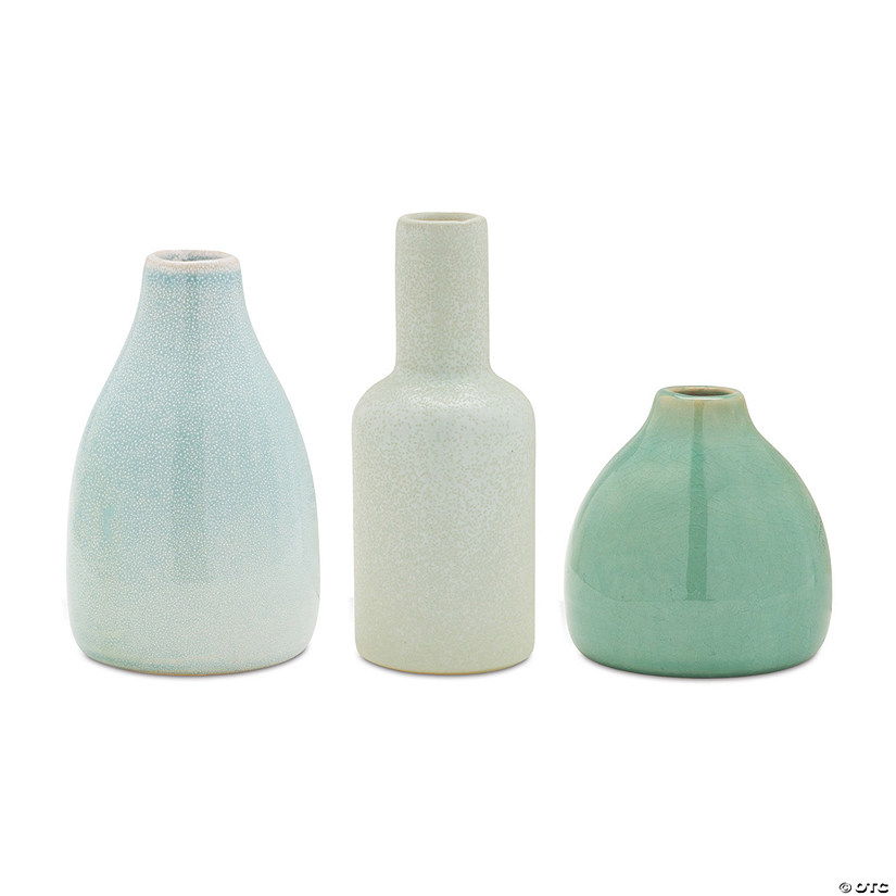 Blue Ceramic Bud Vase (Set Of 6) 3"H, 5"H, 5.25"H Ceramic Image