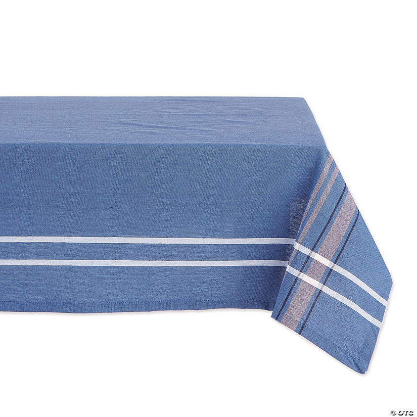 Blue Chambray French Stripe Tablecloth 60X84 Image