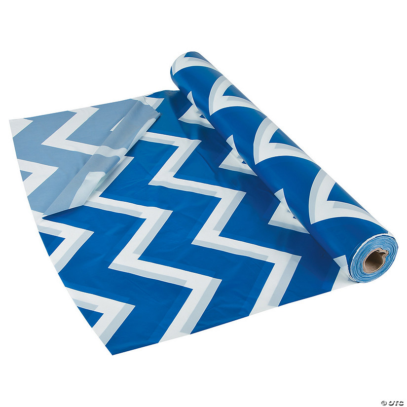 Blue Chevron Plastic Tablecloth Roll Image