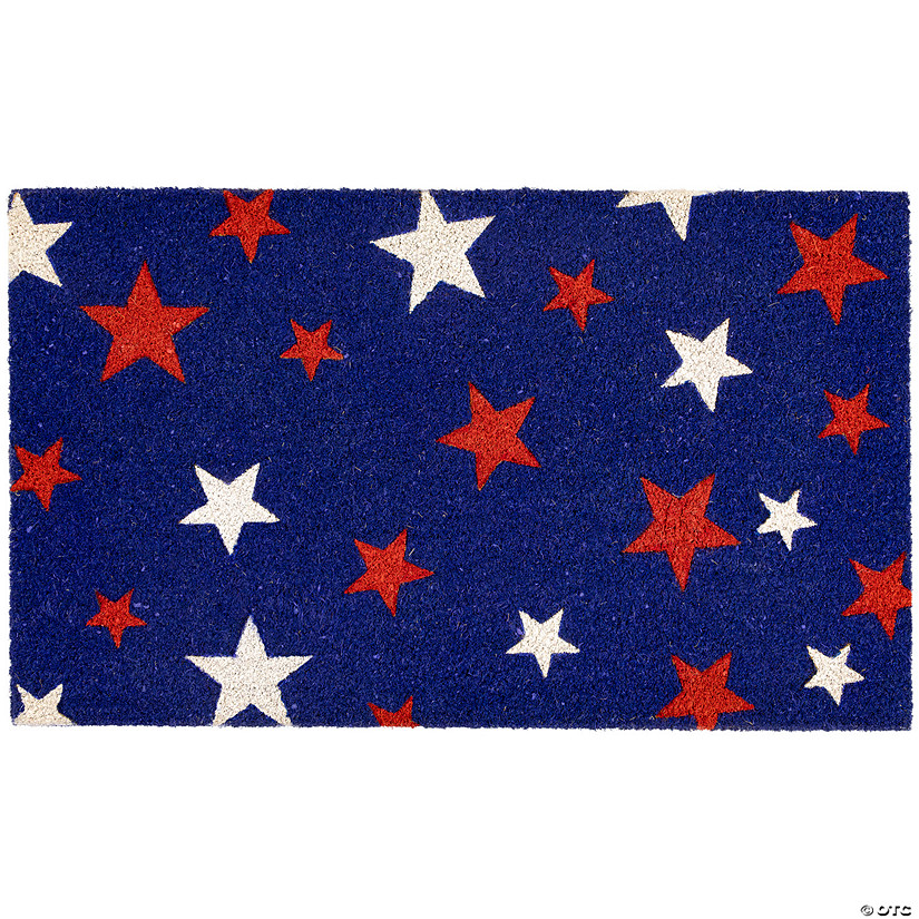 Blue Coir Red and White Stars Americana Outdoor Doormat 18" x 30" Image