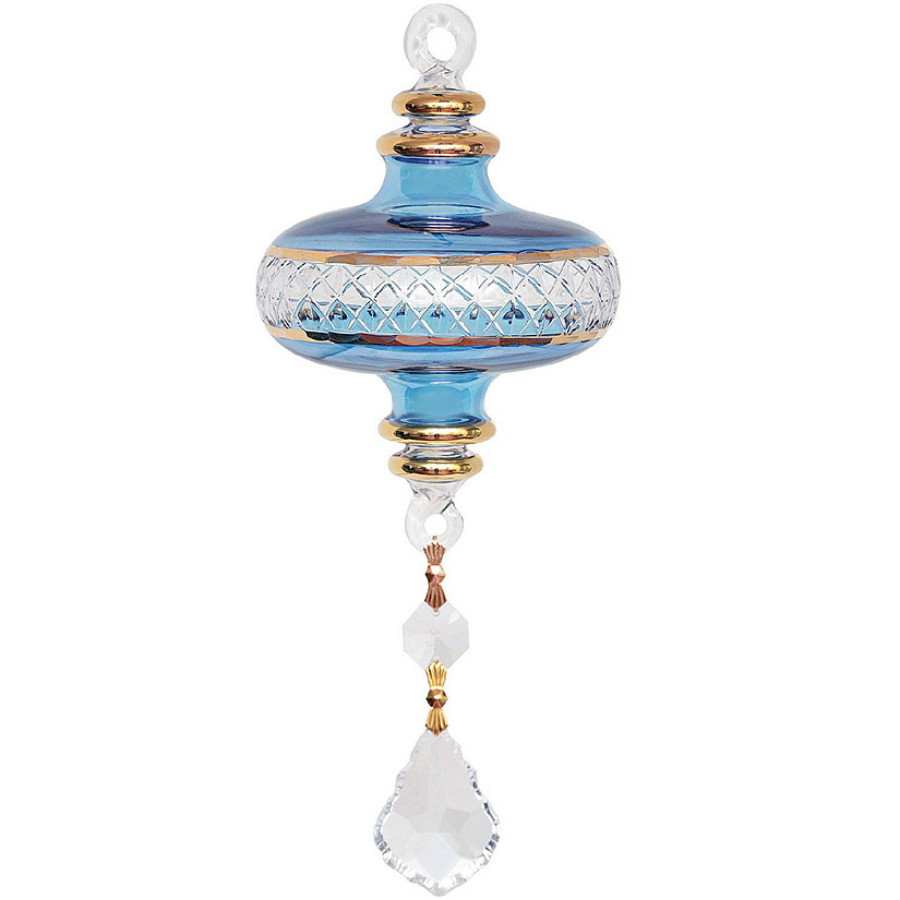 Blue Condensed Sphere with Crystal Charm Egyptian Glass Christmas Ornament Image
