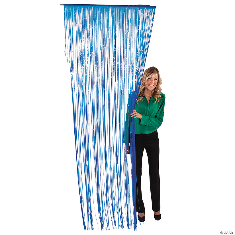 Blue Fringe Door Curtain Image