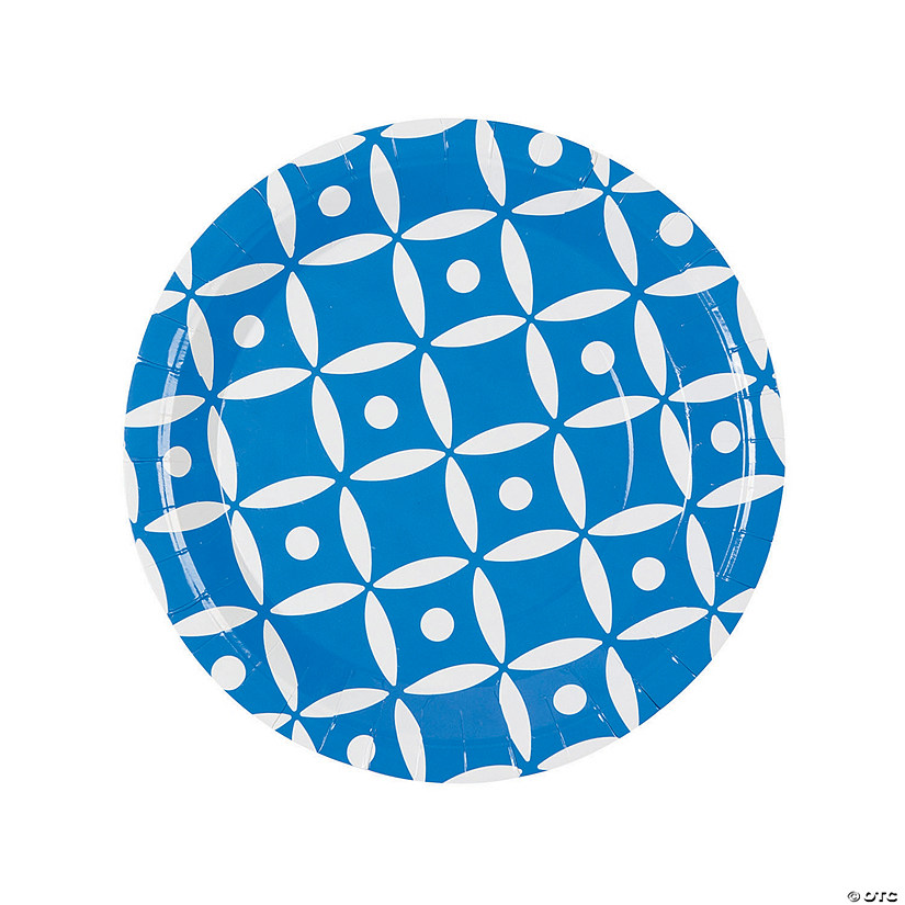 Blue Geometric Paper Dinner Plates - 8 Ct. Image