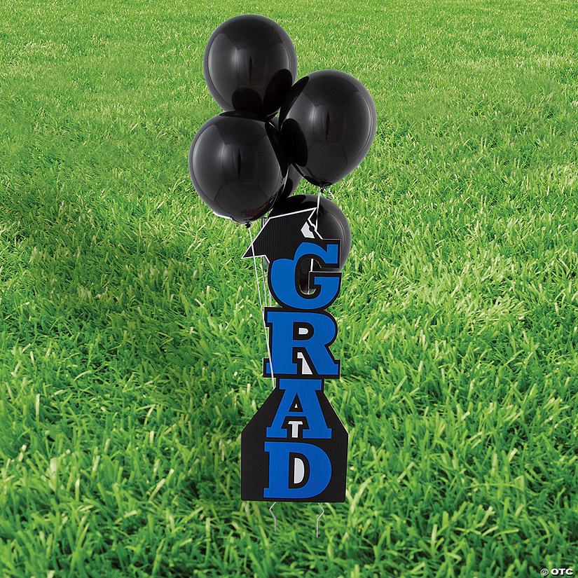 Blue Grad Vertical Yard Sign Kit with Black 11" Latex Balloons - 21 Pc. Image
