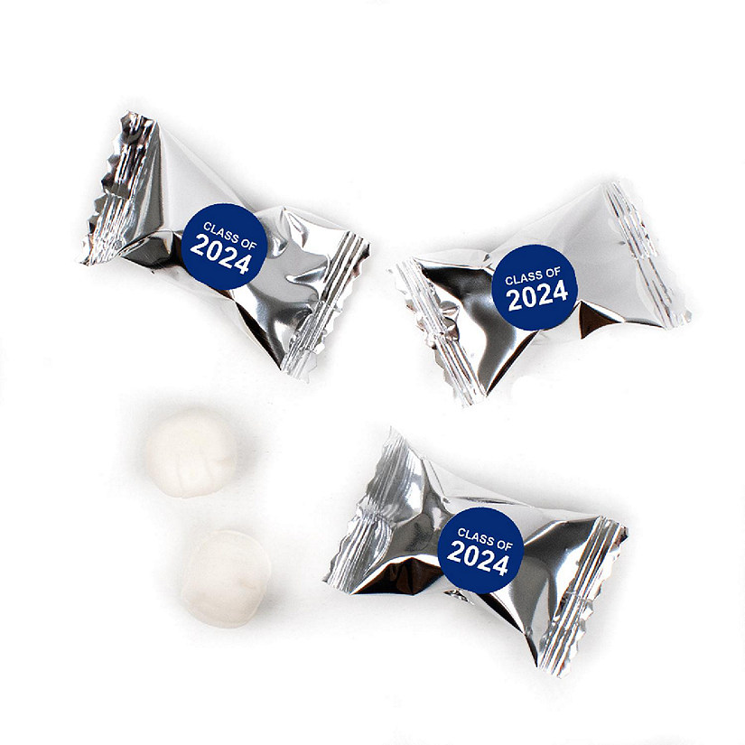 Blue Graduation Candy Mints Party Favors Silver Individually Wrapped Buttermints Class of 2024 - 55 Pcs Image