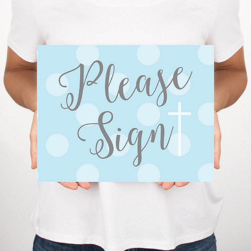 Blue/Gray Boy Baptism Signs, Please Sign Image