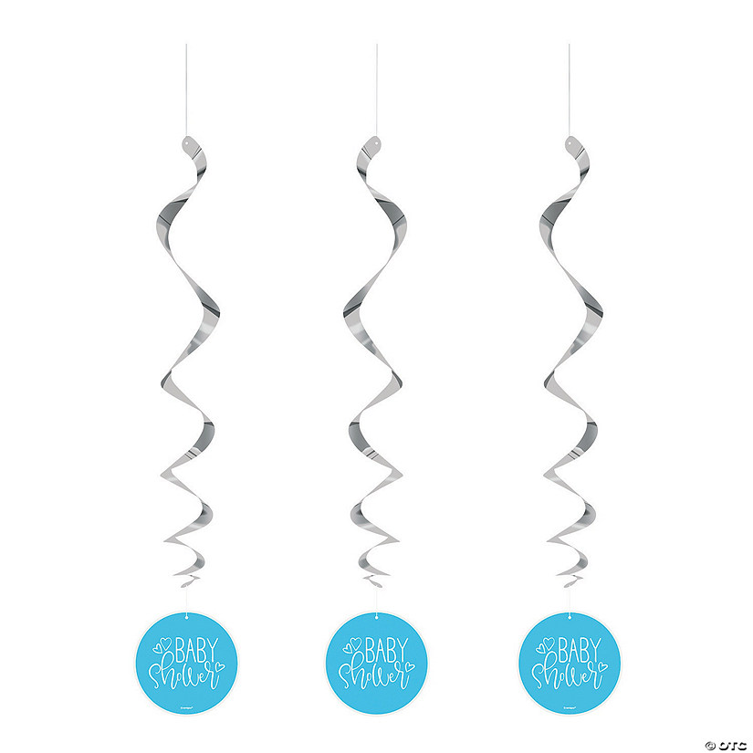Blue Hearts Baby Shower Hanging Swirl Decorations - 3 Pc. Image