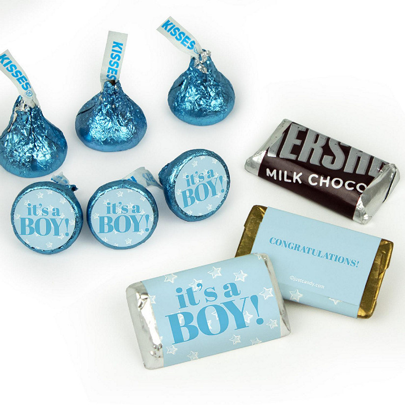 Blue It's a Boy Baby Shower Candy Party Favors (Approx. 100 Pcs Milk Chocolate Hershey's Kisses & 40 Pcs Wrapped Miniatures) Image