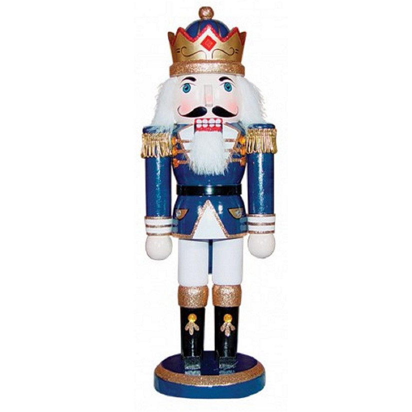 Blue King with Crown Wooden Christmas Nutcracker 10 Inch Image