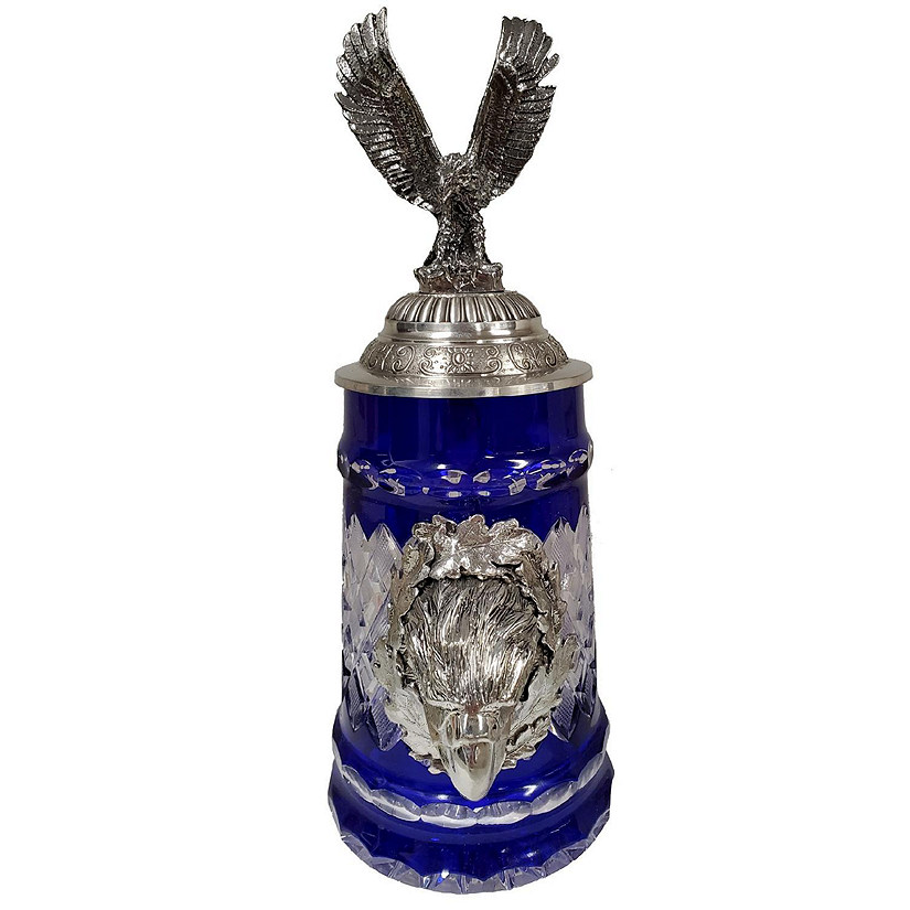 Blue Lord of Crystal Beer Stein with Flying Eagle Pewter Lid .5 L Image