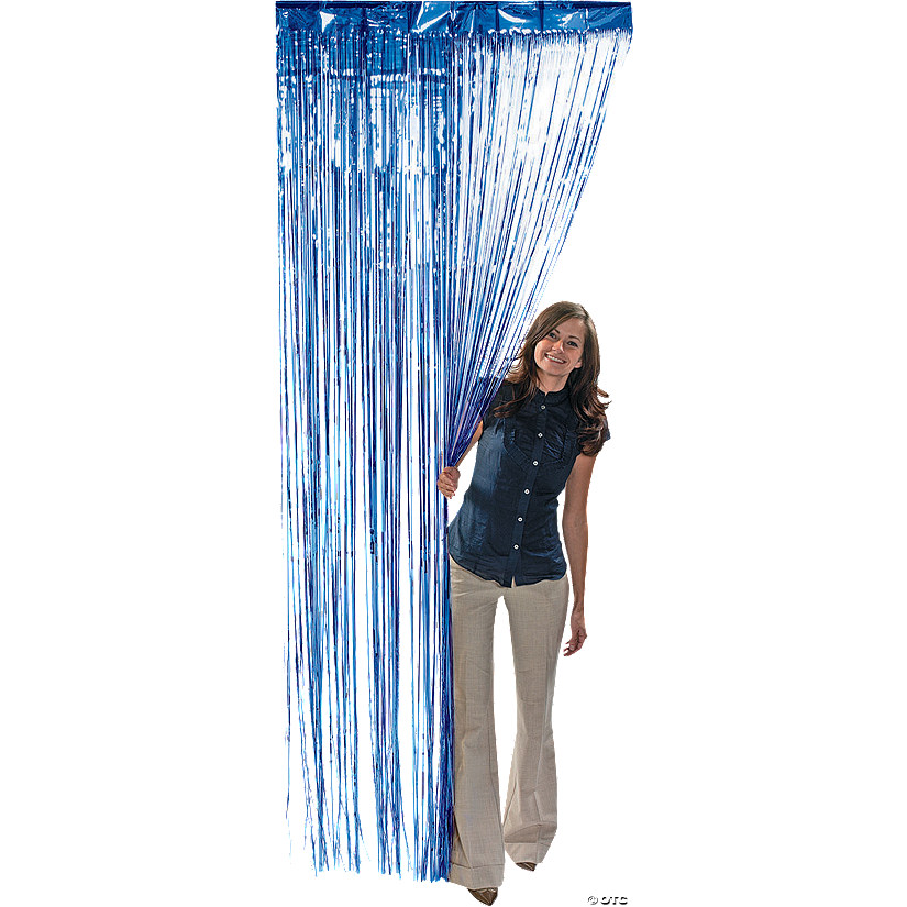 Blue Metallic Fringe Door Curtain Image