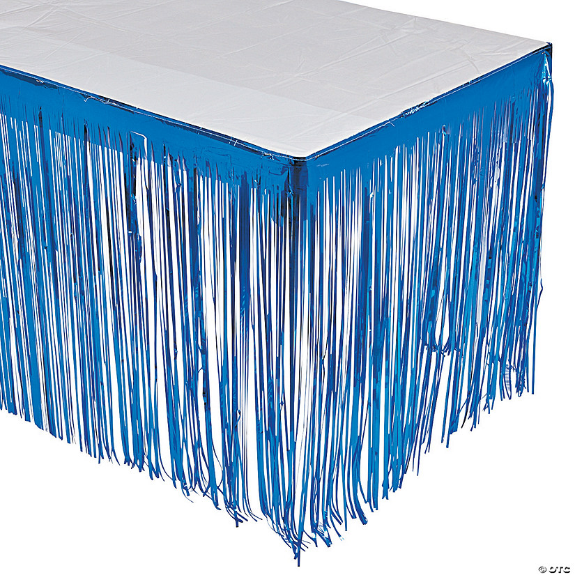 Blue Metallic Fringe Plastic Table Skirt Image