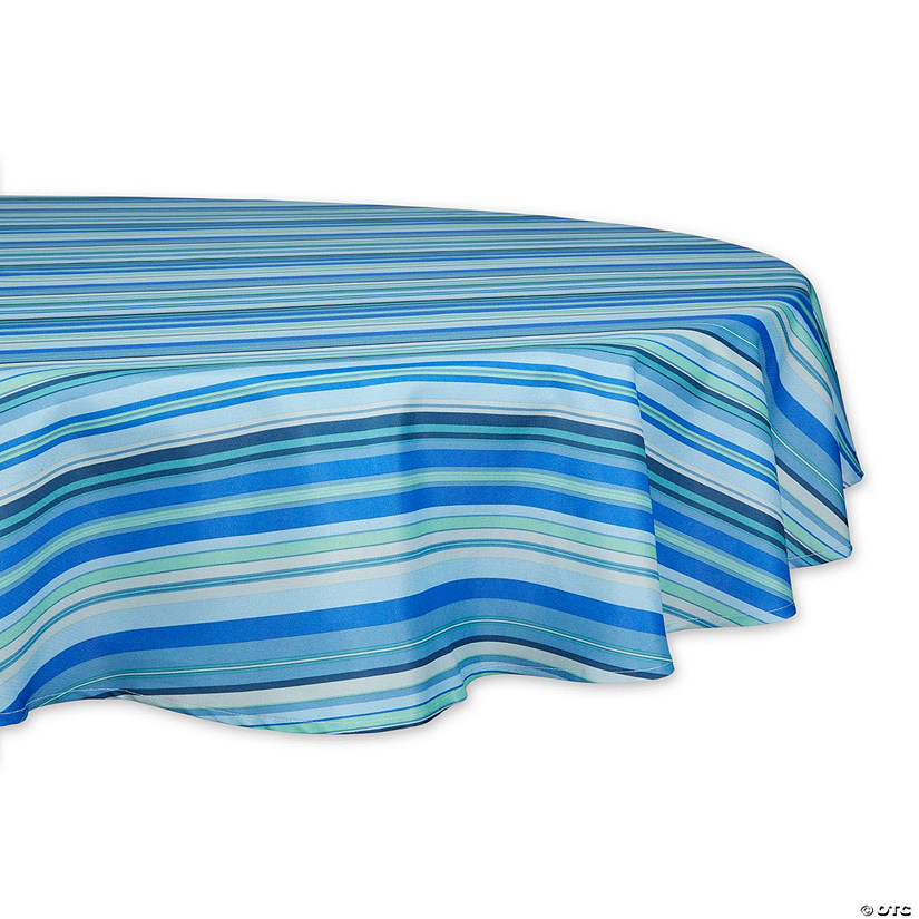 Blue Ocean Stripe Print Outdoor Tablecloth, 60 Round Image