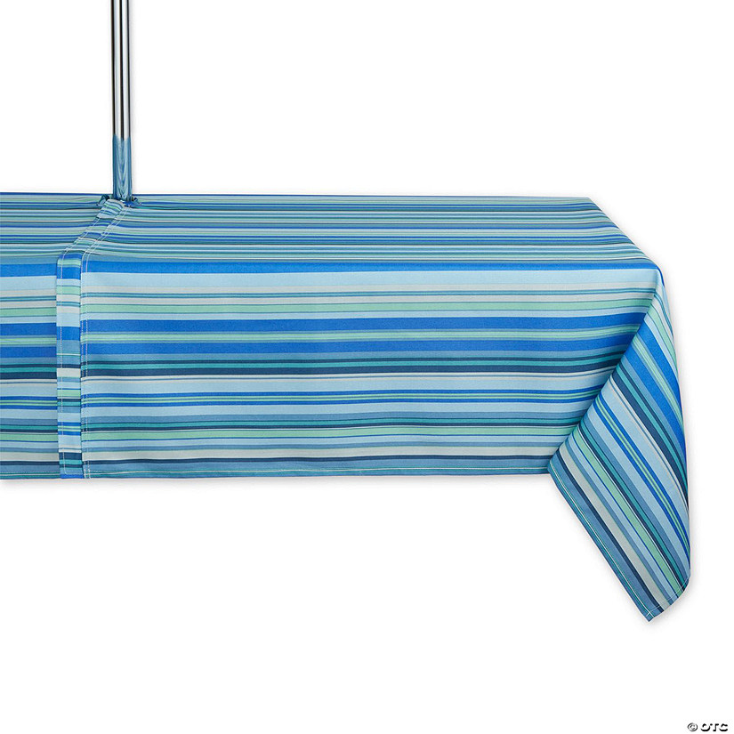 Blue Ocean Stripe Print Outdoor Tablecloth With Zipper, 60X120 Image