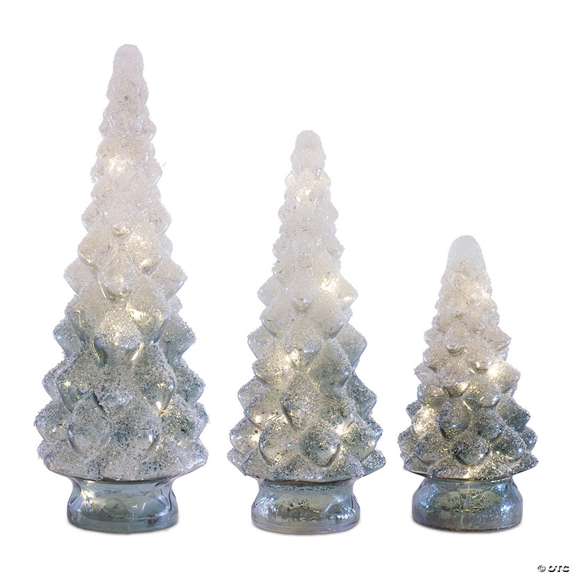 Blue Ombre Led Frosted Glass Tree Decor  (Set Of 3) 9.5"H, 13.25"H, 15.75"H Glass 3 Aa Batteries, Not Included Image