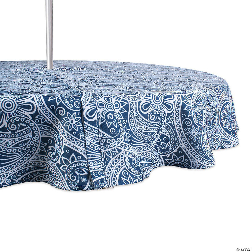 Blue Paisley Print Outdoor Tablecloth With Zipper 60 Round Image