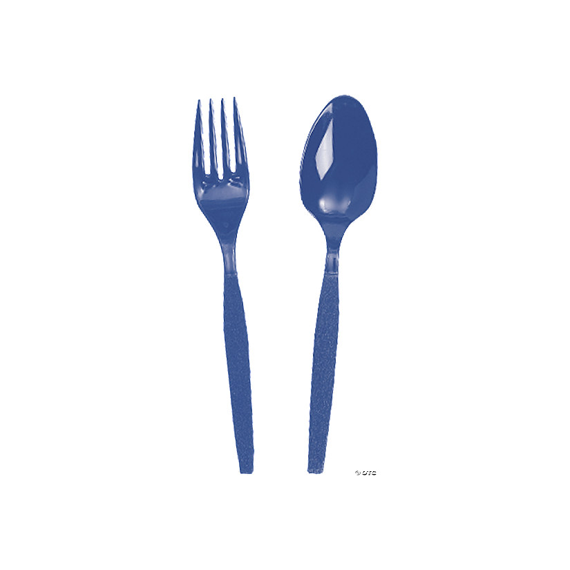 Blue Plastic Fork &amp; Spoon Cutlery Set - 16 Ct. Image