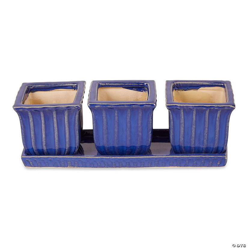 Blue Square Ceramic Small Planter (Set Of 3) Image