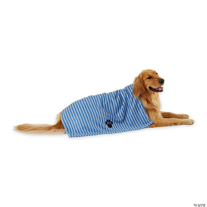 Blue Stripe Embroidered Paw Pet Towel Image