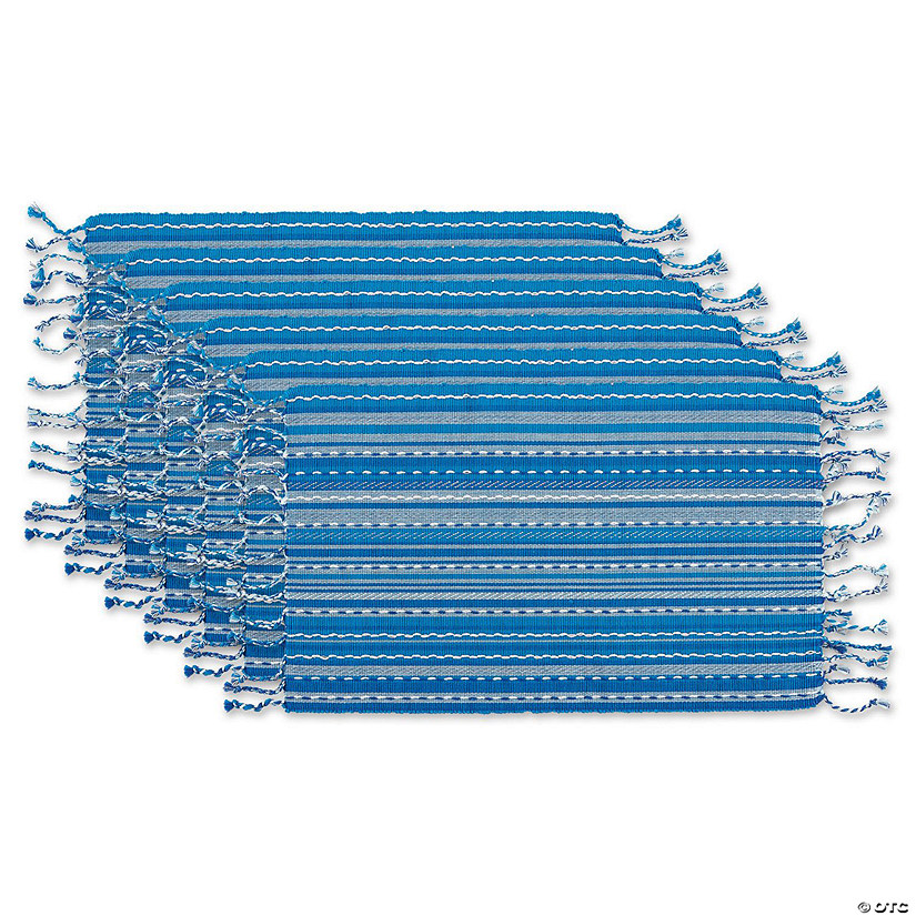 Blue Tonal Stripe With Fringe Placemat (Set Of 6) Image