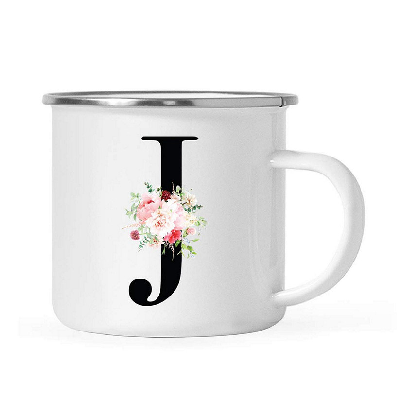 Blush Floral Monogram J 11oz Camp Mug Image