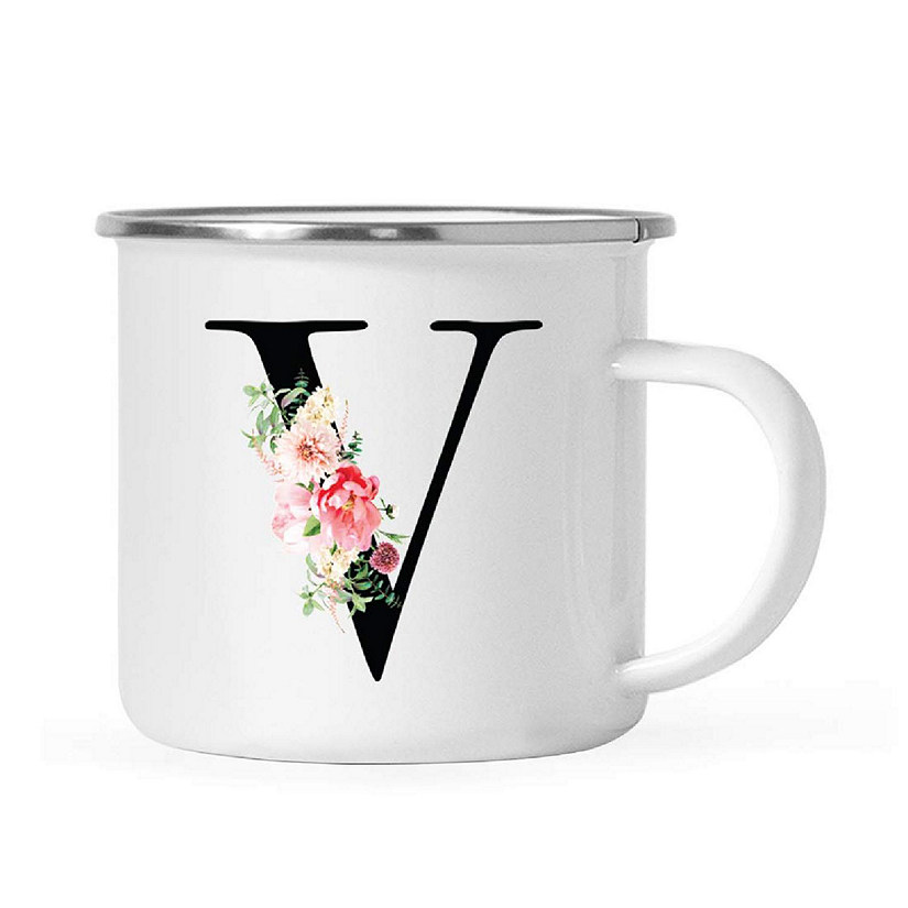 Blush Floral Monogram V 11oz Camp Mug Image