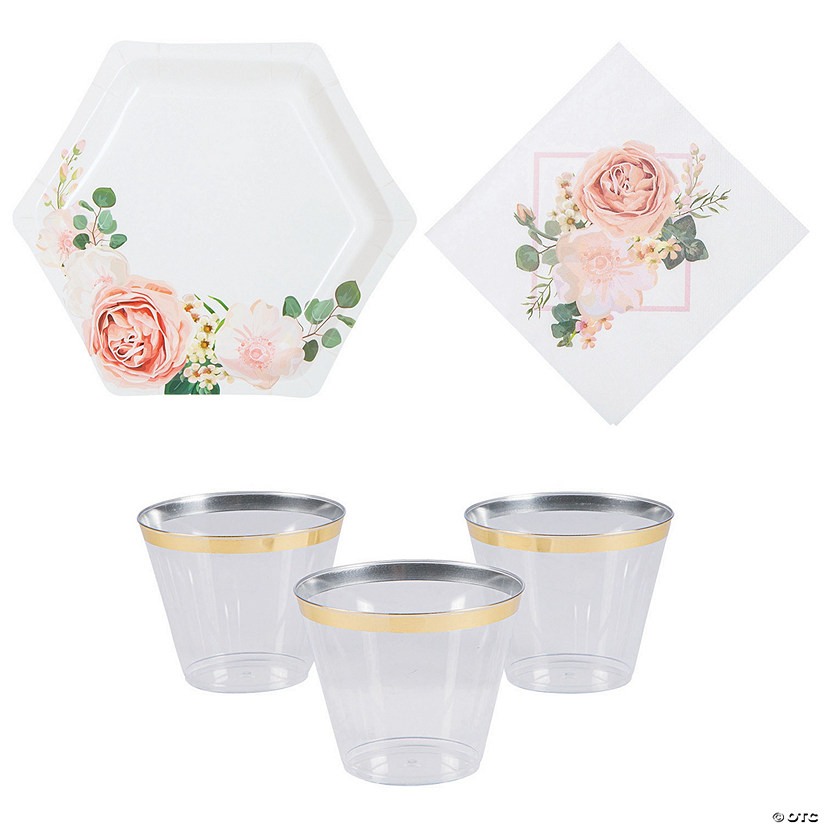 Blush Floral Tableware Kit for 24 Guests Oriental Trading