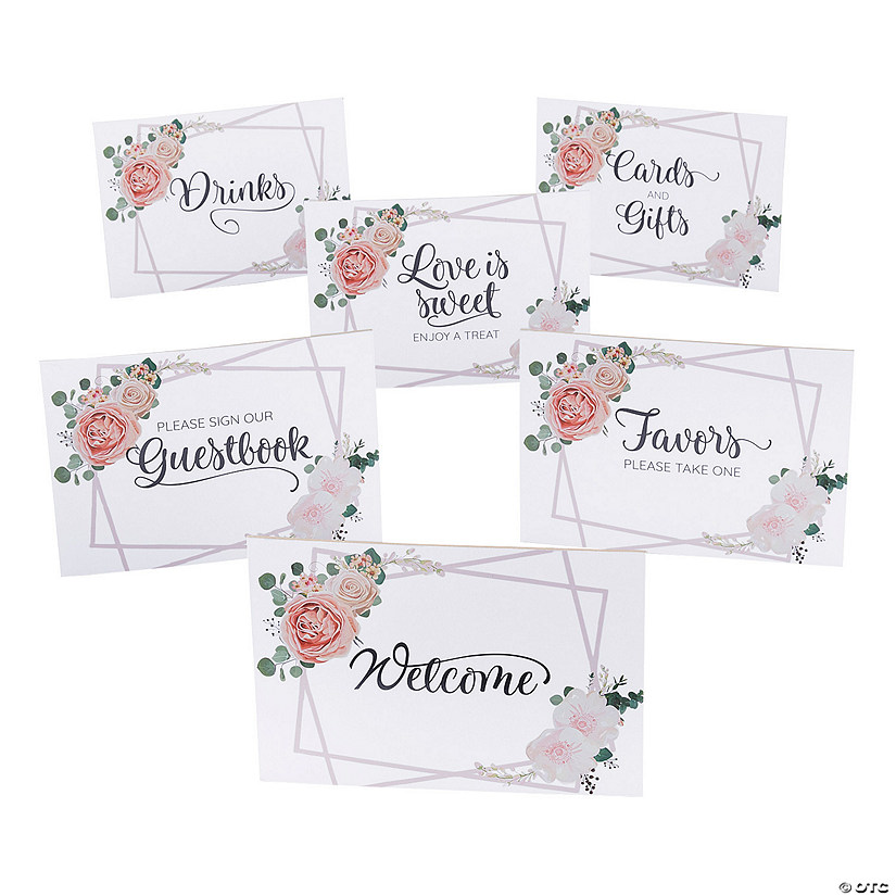 Blush Floral Wedding Easel Sign Set - 6 Pc. Image