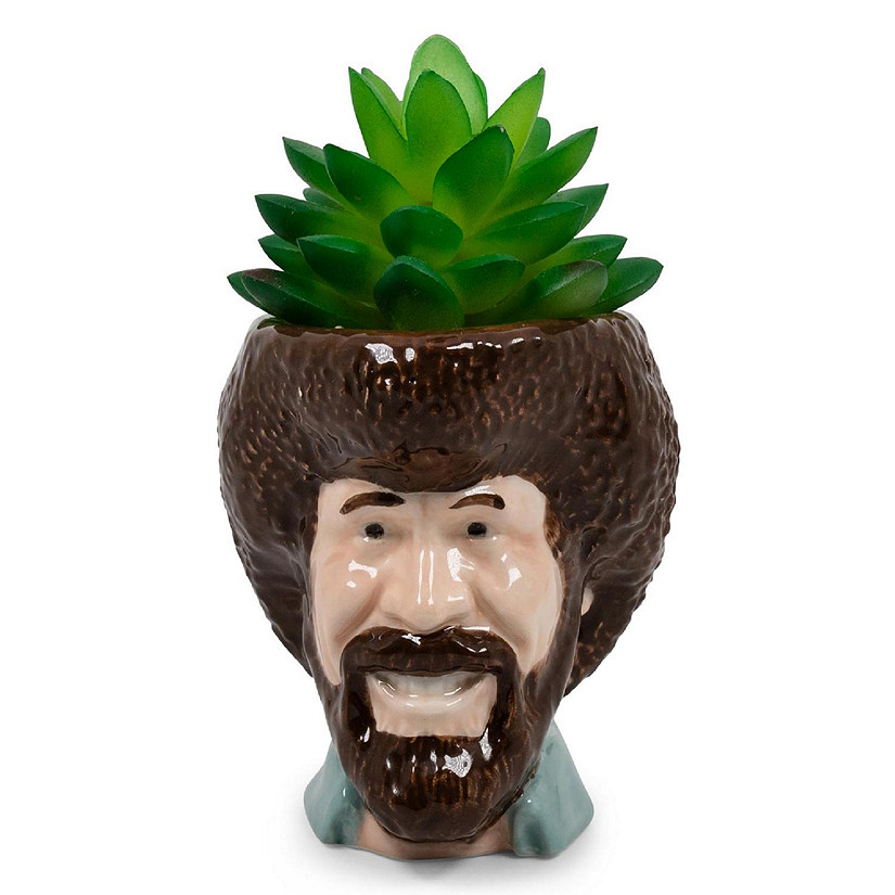 Bob Ross Mini Ceramic Planter with Artificial Succulent Plant Image