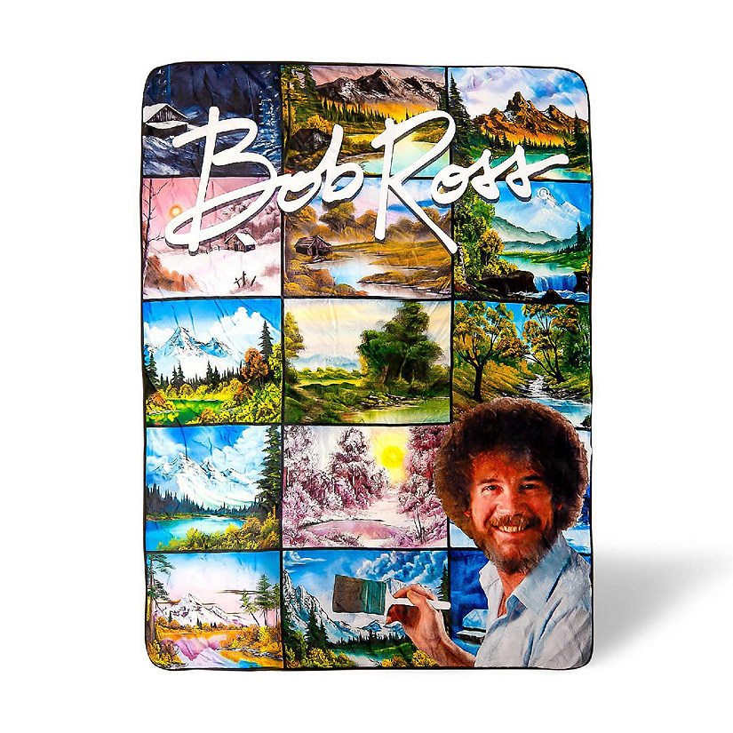 Bob Ross Oversized Fleece Sherpa Throw Blanket  54 x 72 Inches Image