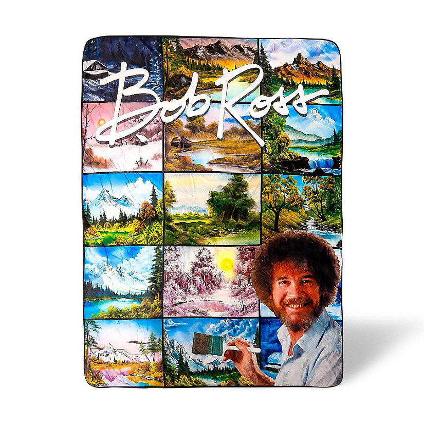 Bob Ross Oversized Fleece Sherpa Throw Blanket 54 x 72 Inches