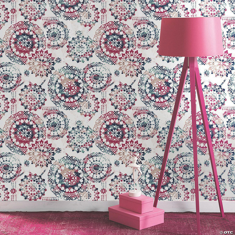 Bohemian Pink/Blue Peel & Stick Wallpaper Image