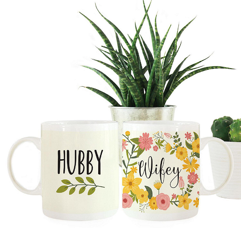 Boho Floral Hubby Wifey Mug Set Image