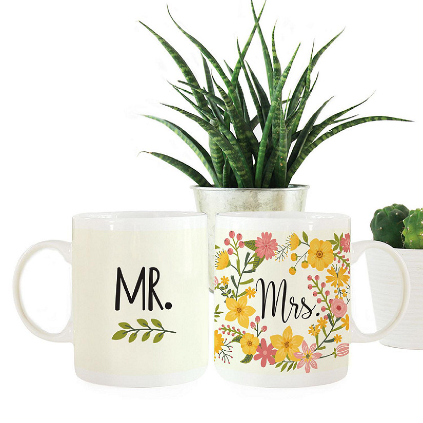 Boho Floral Mr &amp; Mrs Ceramic Mug Set Image