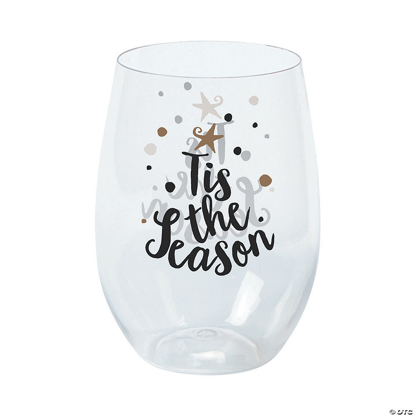 Bold Christmas Stemless Plastic Wine Glasses - 6 Ct. Image